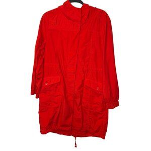 Eileen Fisher Red Rain Jacket Full Zip Hooded Size Small Cotton Nylon Parka